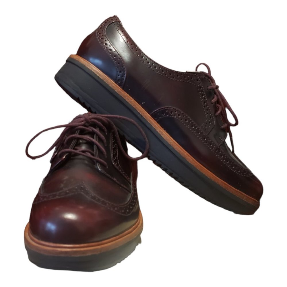 Clark’s Teadale Maira Oxford Shoe 8 1/2 M Red/Brown Platform Wing-tip Leather!